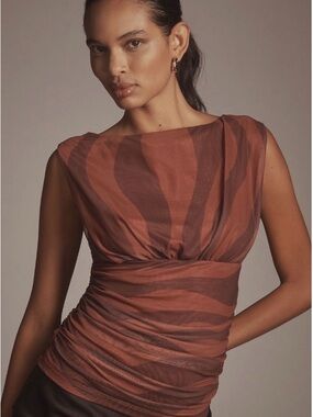 Anthropologie Sleeveless Draped Ruched Mesh